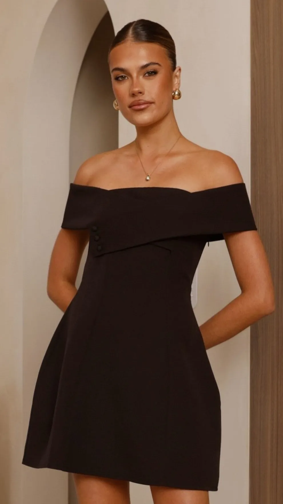Zyan Off Shoulder Mini Dress - Black
