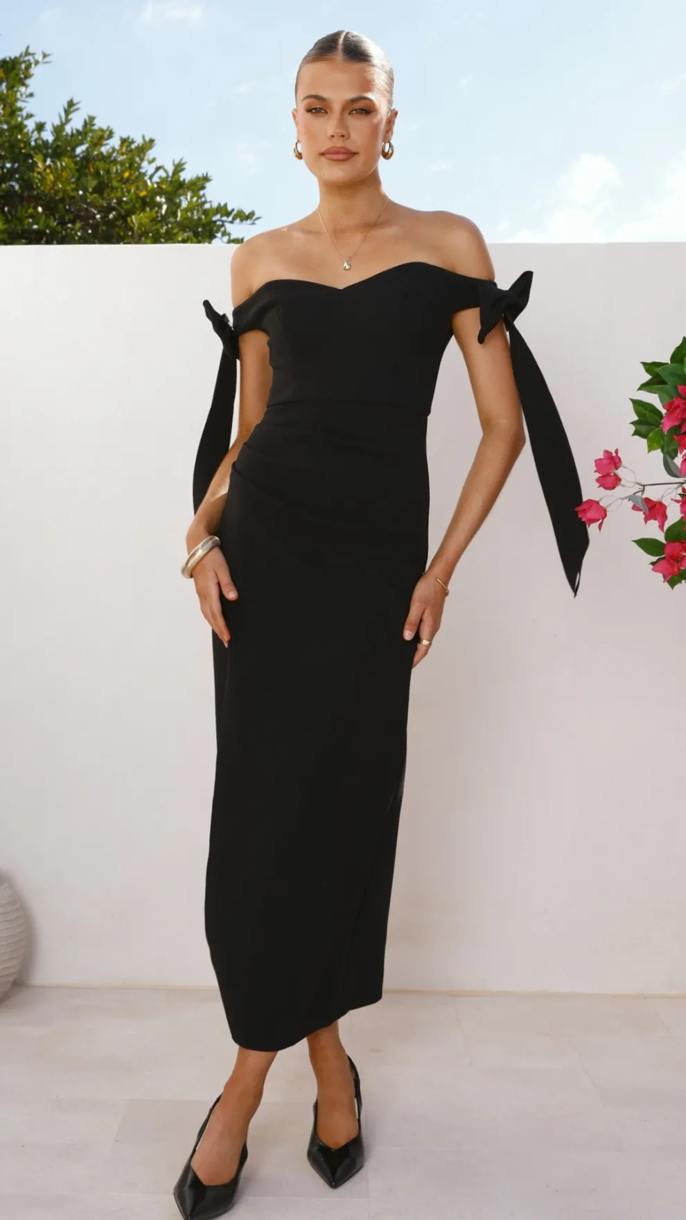 Zylah Off Shoulder Midi Dress - Black