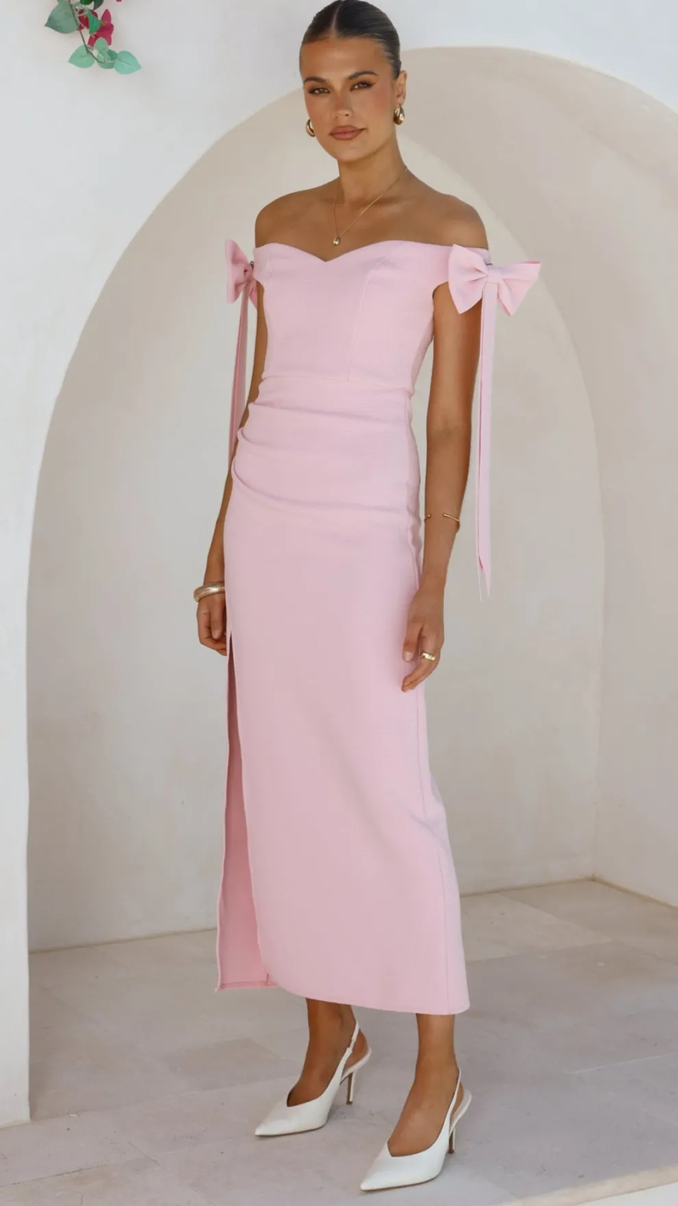 Zylah Off Shoulder Midi Dress - Pink